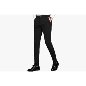 Plaid & Plain Mens Black Skinny Fit Dress Pants Trousers 36W x 34L